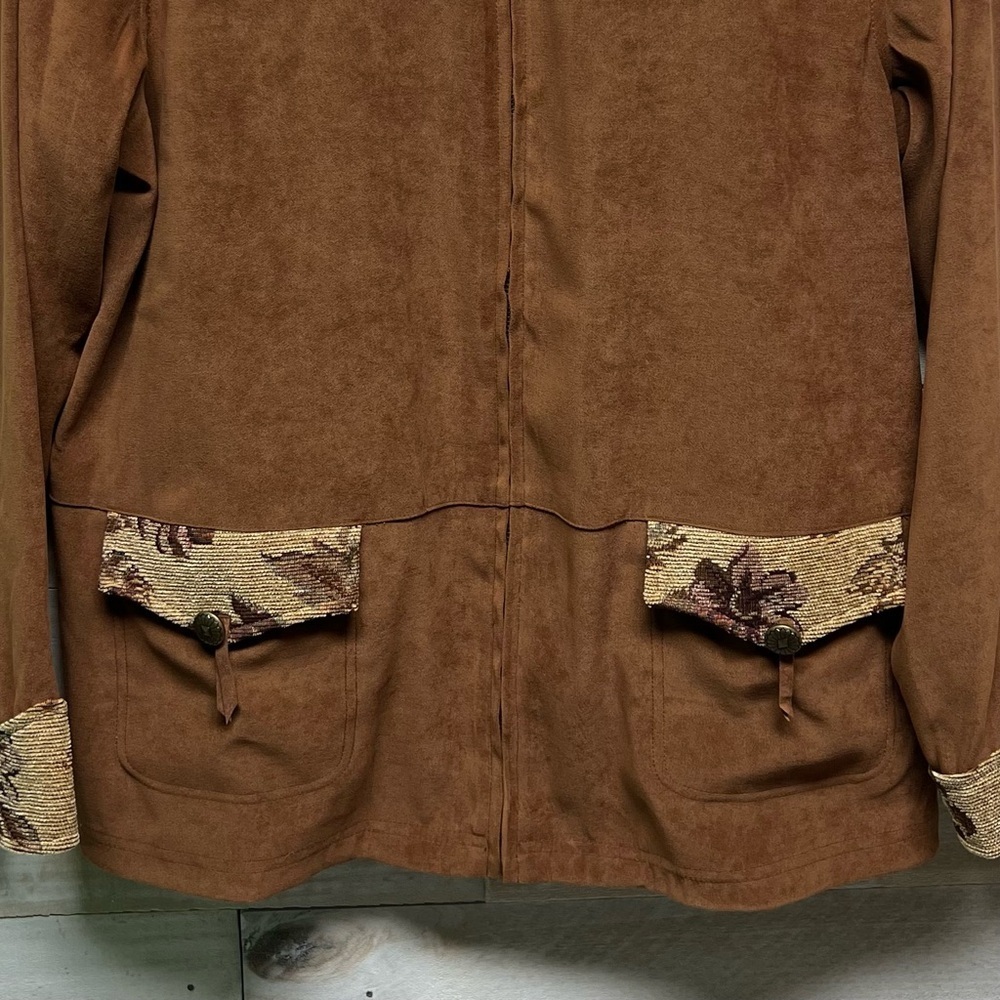 Susan Graver Floral Tapestry Jacket Medium Western Cowgirl Fringe Brown - Picture 3 of 13